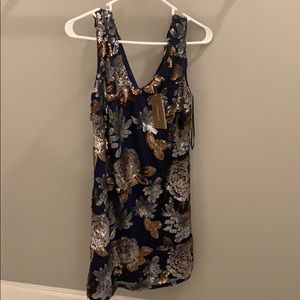Navy floral sequin dress